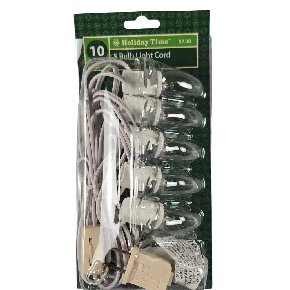 Holiday Time 10ft 5 Bulb Light Cord C7 Bulbs Christmas Village Replacement Cord